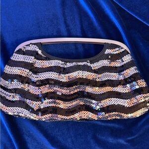 Express Sequin Evening Y2k Clutch Bag - Black and Silver